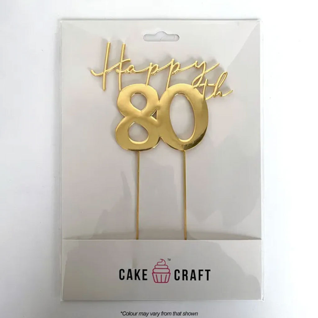 Cake Craft Metal Topper Happy 80th Gold Lloyd Holt Packaging