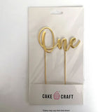 Cake Craft One Gold Metal Cake Topper in packaging