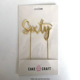 Cake Craft Sixty Silver Metal Cake Topper in packaging