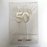 Cake Craft Metal Cake Topper Happy 50th Silver