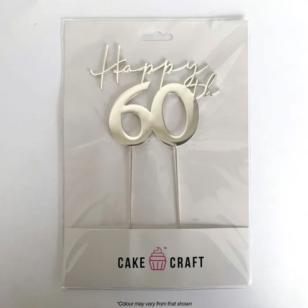 Cake Craft Happy 60th Metal Cake Topper in packaging