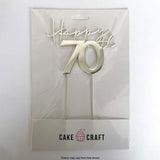 Cake Craft Happy 70th Silver Metal Cake Topper in packaging
