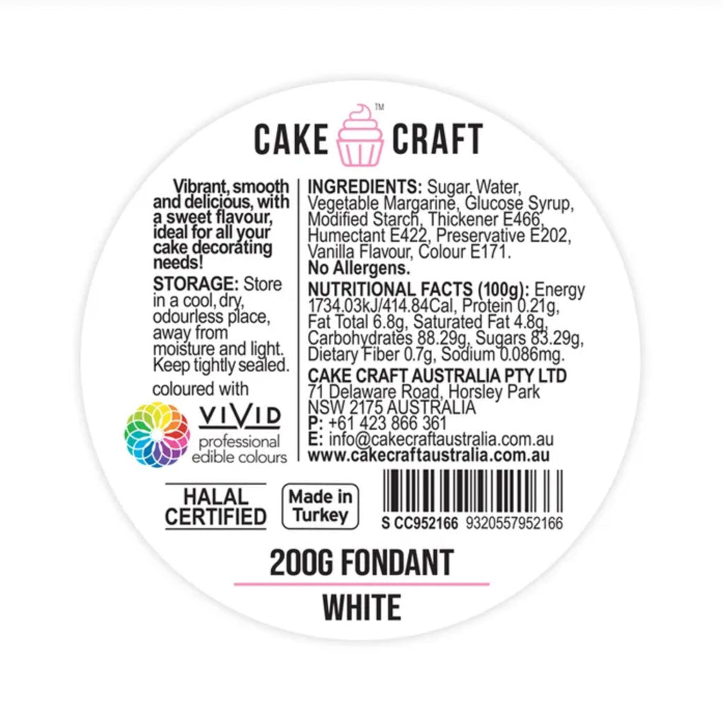 cake craft white fondant label information