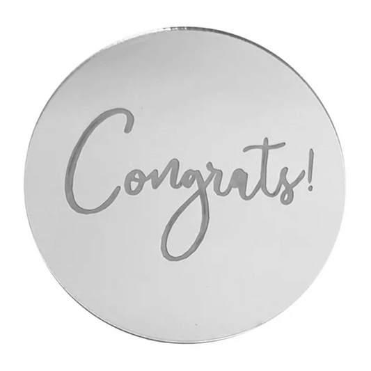 Cake Craft Congrats Round Silver Mirror Topper 5cm
