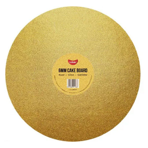 Cake Board Round Glitter Gold 12 Inch | 6mm Thick Masonite