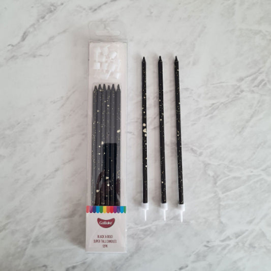 GoBake Candles Super Tall 18cm Black Gold Splatter 12/Pack