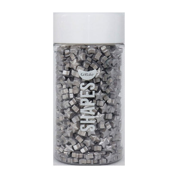 gobake silver star shaped sprinkles in an easy to use jar