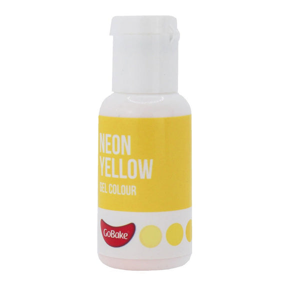 GoBake Neon Yellow Gel Food Colour 21g in white easy to use drop bottle