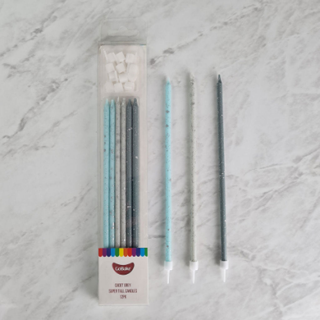 GoBake Candles Super Tall 18cm Ombre Cadet Grey 12/Pack