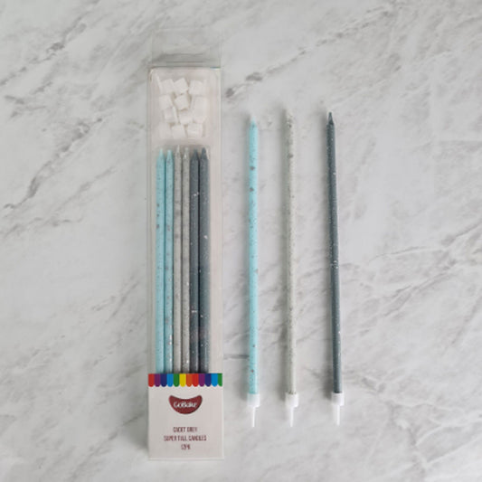 GoBake Candles Super Tall 18cm Ombre Cadet Grey 12/Pack