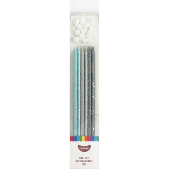 GoBake Candles Super Tall 18cm Ombre Cadet Grey 12/Pack
