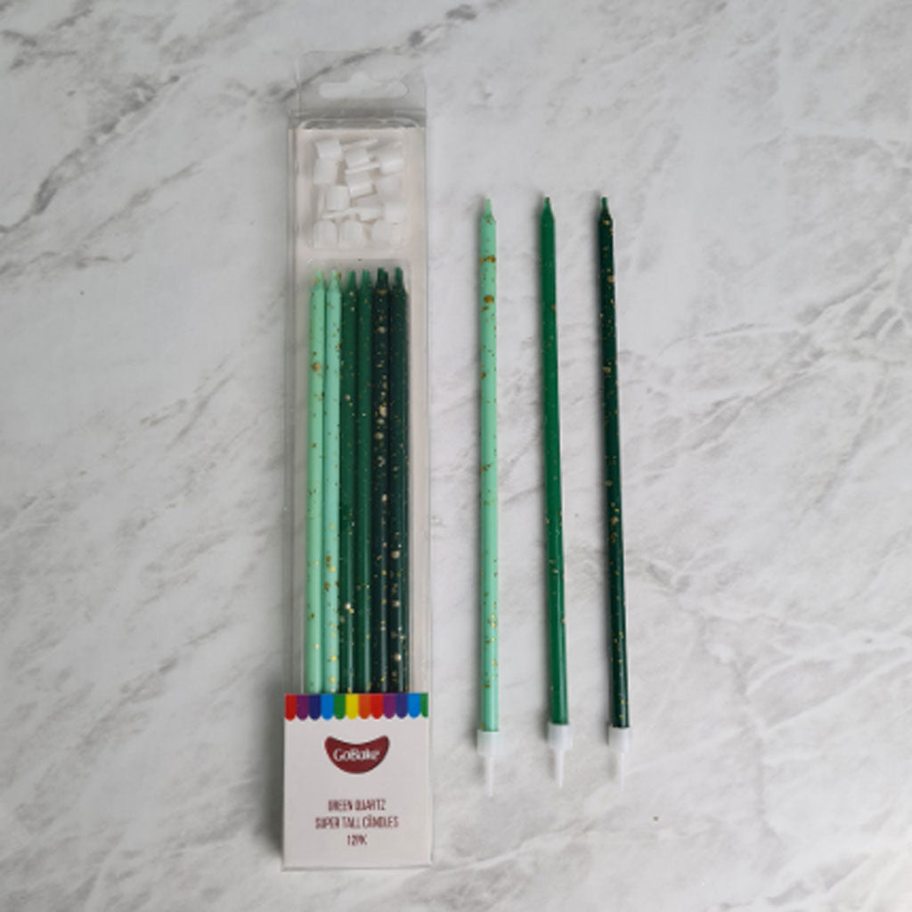 GoBake Candles Super Tall 18cm Ombre Green Quartz 12/Pack