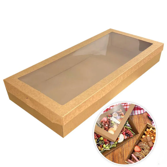 large brown Kraft grazing catering box with window (separate lid and base)