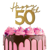Cake Craft Happy 50th Metal Cake Topper Gold