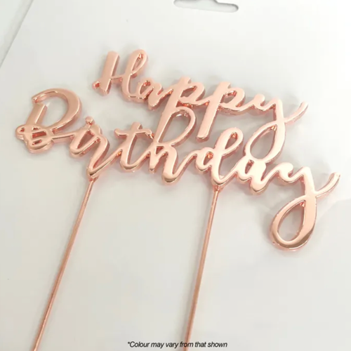 Cake Craft Happy Birthday Style 1 Metal Cake Topper Rose Gold 12cm