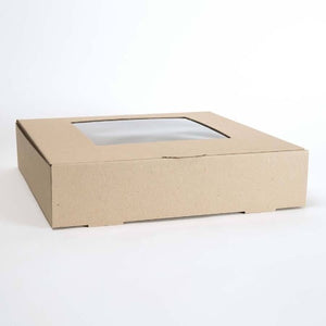 Corrugated Natural Brown Window Cake Box 10x10x4 Inch Tall (255x255x102mm Tall)