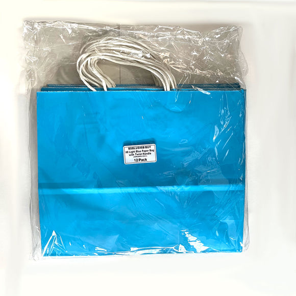 Light Blue Paper Bag with White Twist Handle #8 320x260x120mm 12/Pack
