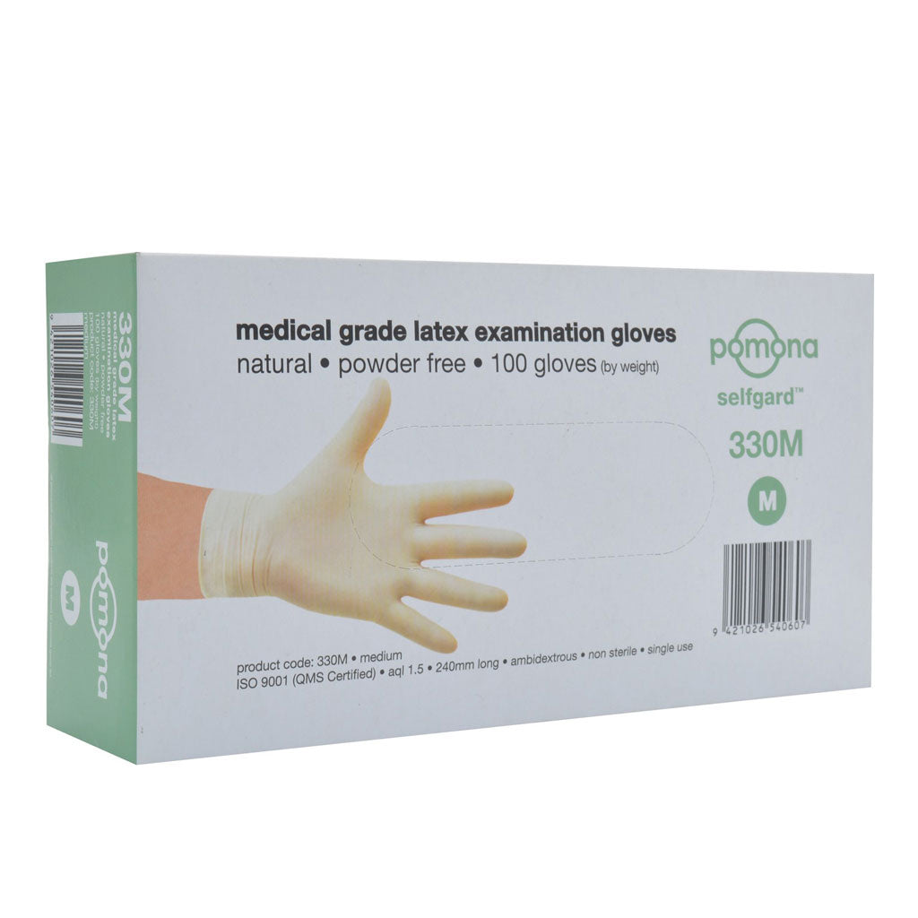 Pomona Medical Grade Latex Examination Powder Free Gloves Medium | 100/Pack
