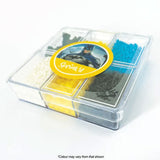 sprink'd avengers themed bento sprinkle mix box on side angle with yellow, white, blue & black sprinkles