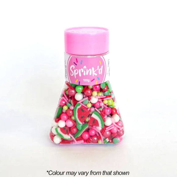 Sprink'd Watermelon sprinkle mix ( green, pink, red & white sprinkles) in easy to use jar with pink lid