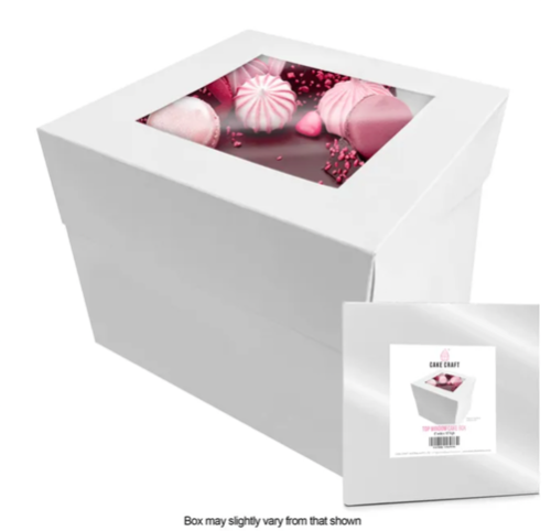 Cake Craft Top Window White Standard Cake Box 8x8x10 Inch Tall Separate Base and Lid 