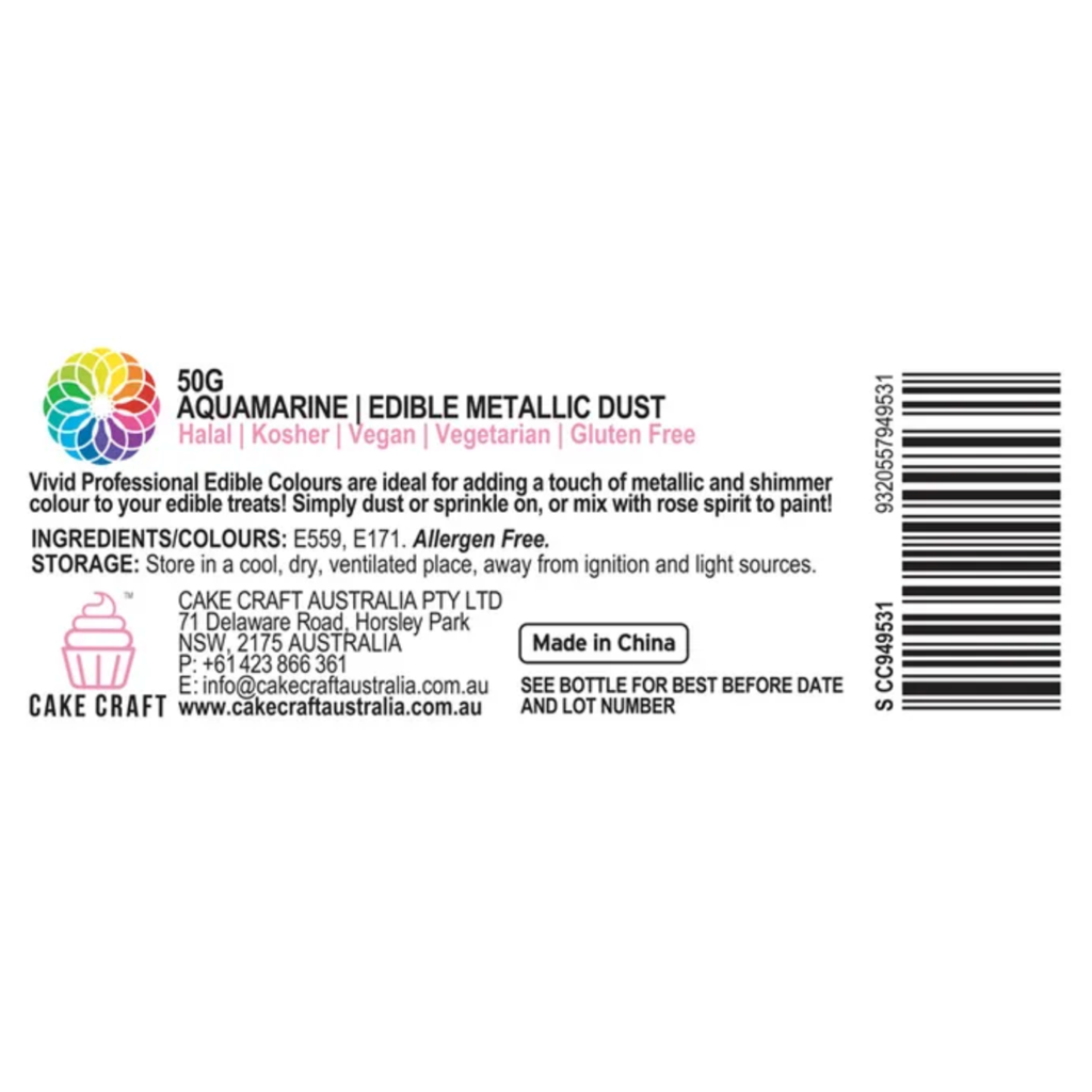Vivid Edible Metallic Dust Aquamarine 50g