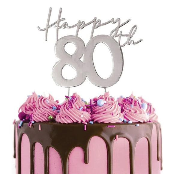 Cake Craft Metal Cake Topper Happy 80th Silver