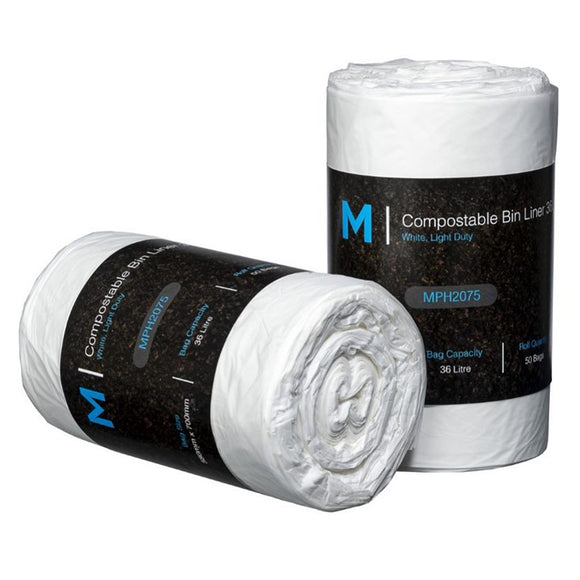 M Compostable Bin Liners Kitchen Tidy 36 Litre 50/Roll