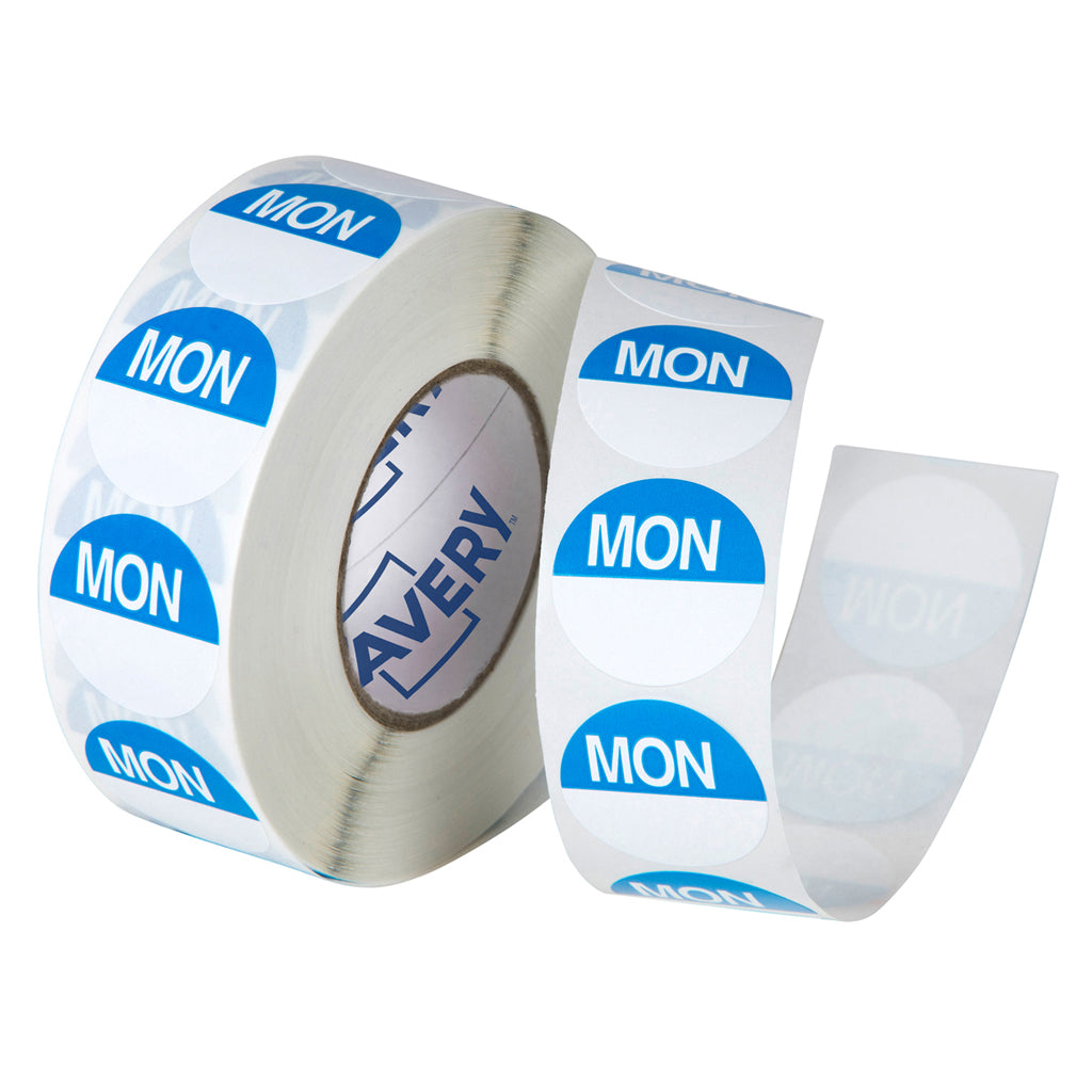 Avery Round Day Labels 24mm 'MONDAY' | 1000/Roll