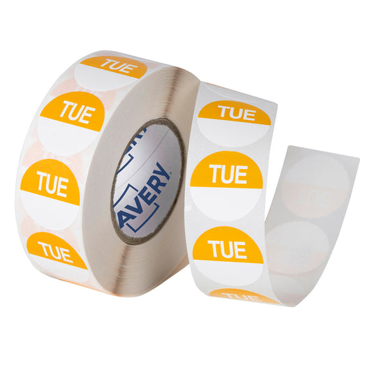 Avery Round Day Labels 24mm 'TUESDAY' | 1000/Roll