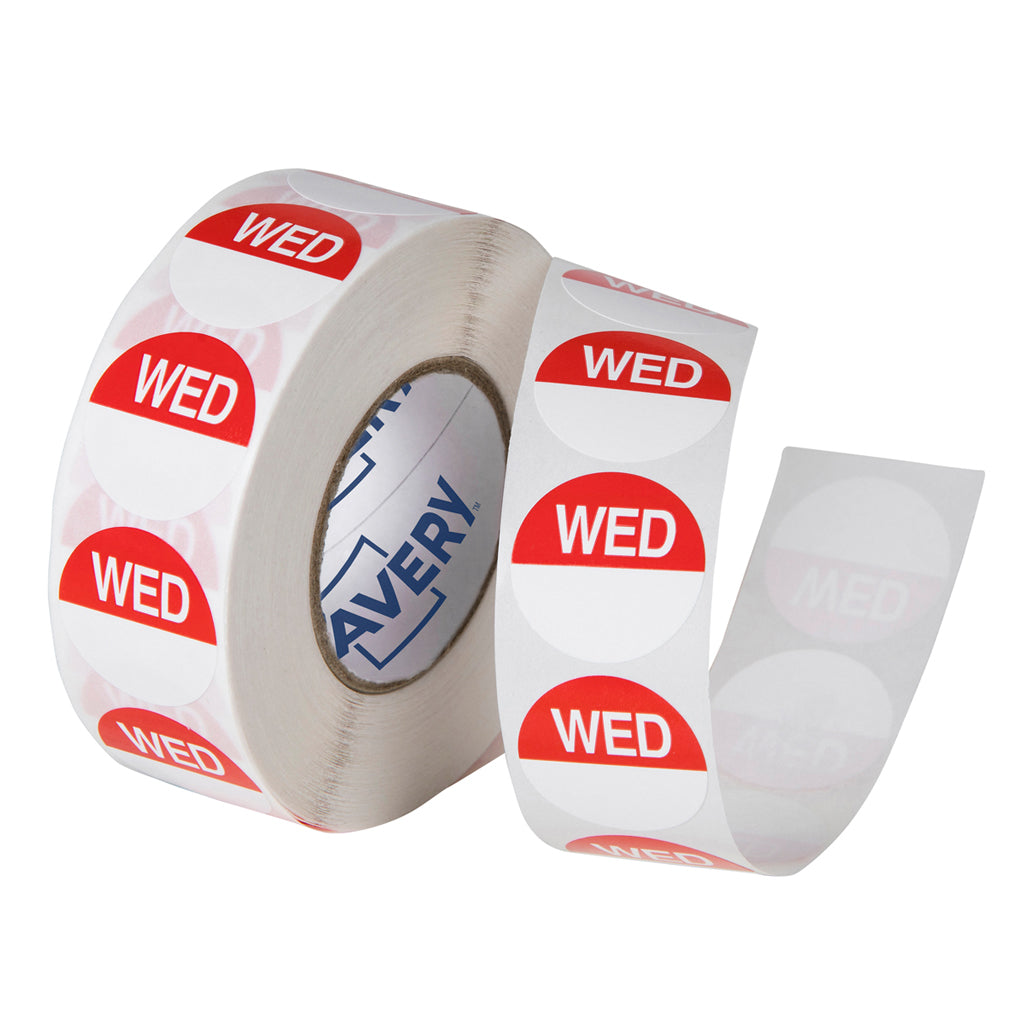 Avery Round Day Labels 24mm 'WEDNESDAY' | 1000/Roll
