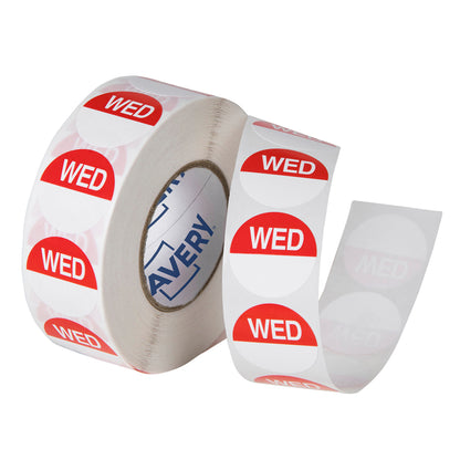 Avery Round Day Labels 24mm 'WEDNESDAY' | 1000/Roll