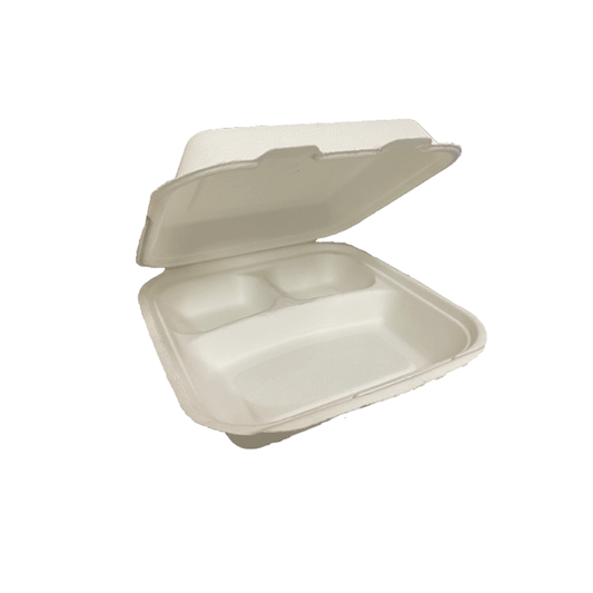 Sugarcane Clamshell 8" 3 Compartment B031 | 50/Pack