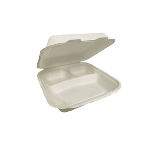 Sugarcane Clamshell 9" 3 Compartment B032 | 250/Ctn