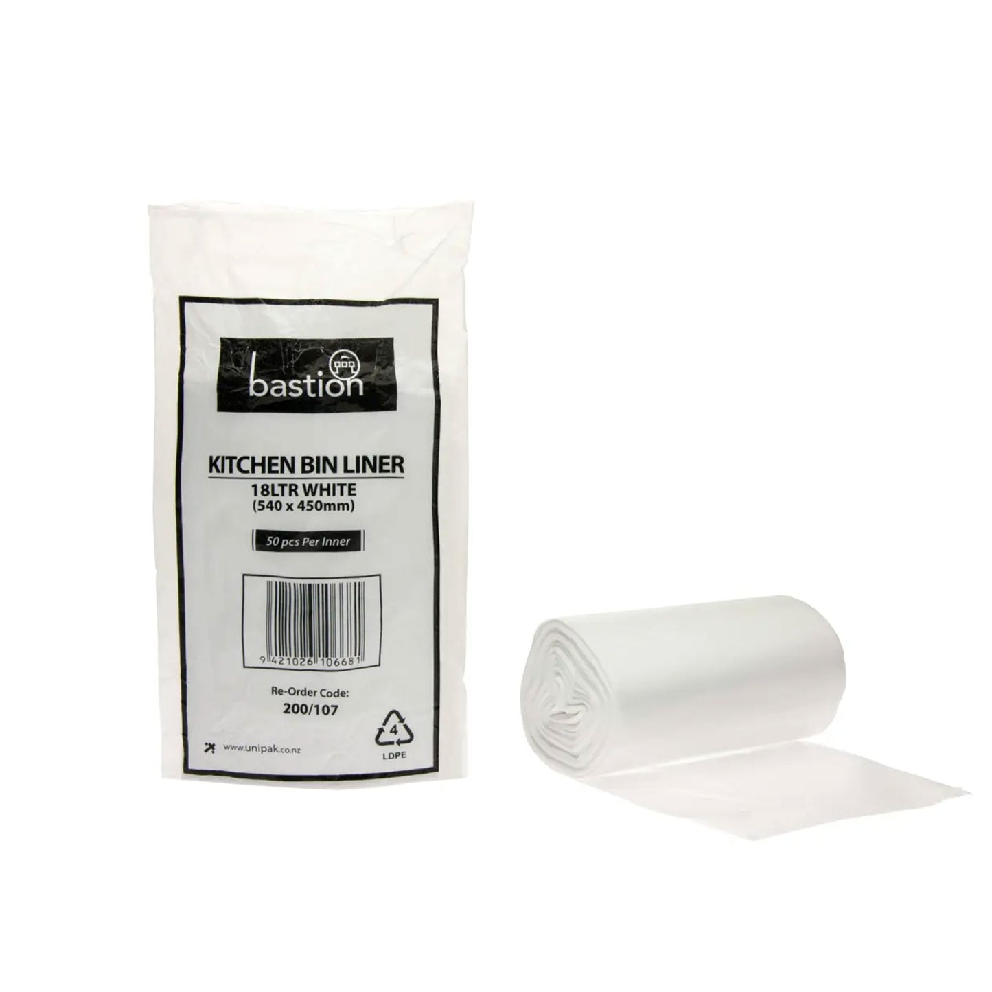 Bastion Kitchen Bin Liners White 18 Litre  | 50/Pack