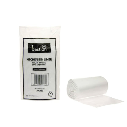 Bastion Kitchen Bin Liners White 18 Litre  | 50/Pack