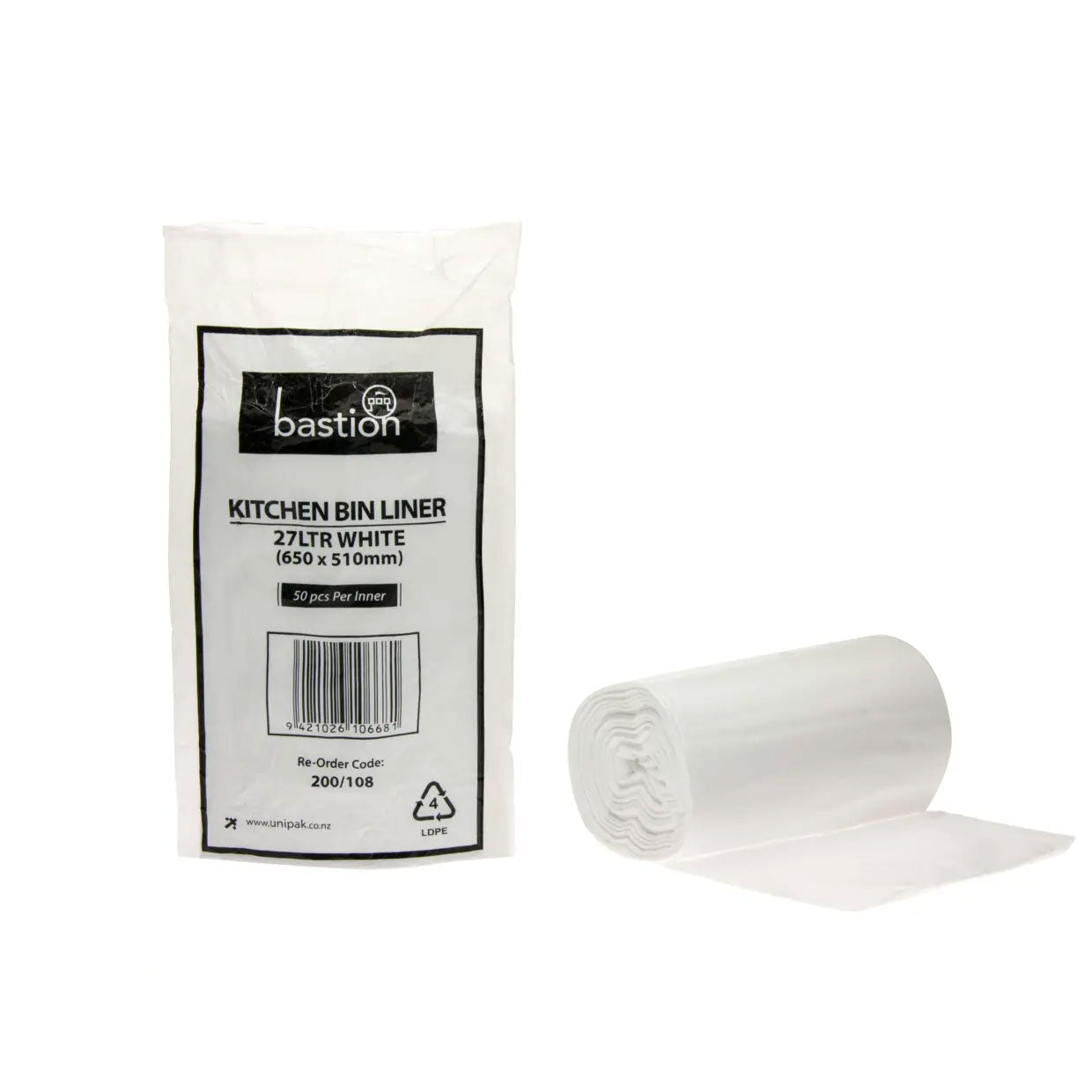 Bastion Kitchen Bin Liners White 27 Litre | 50/Pack