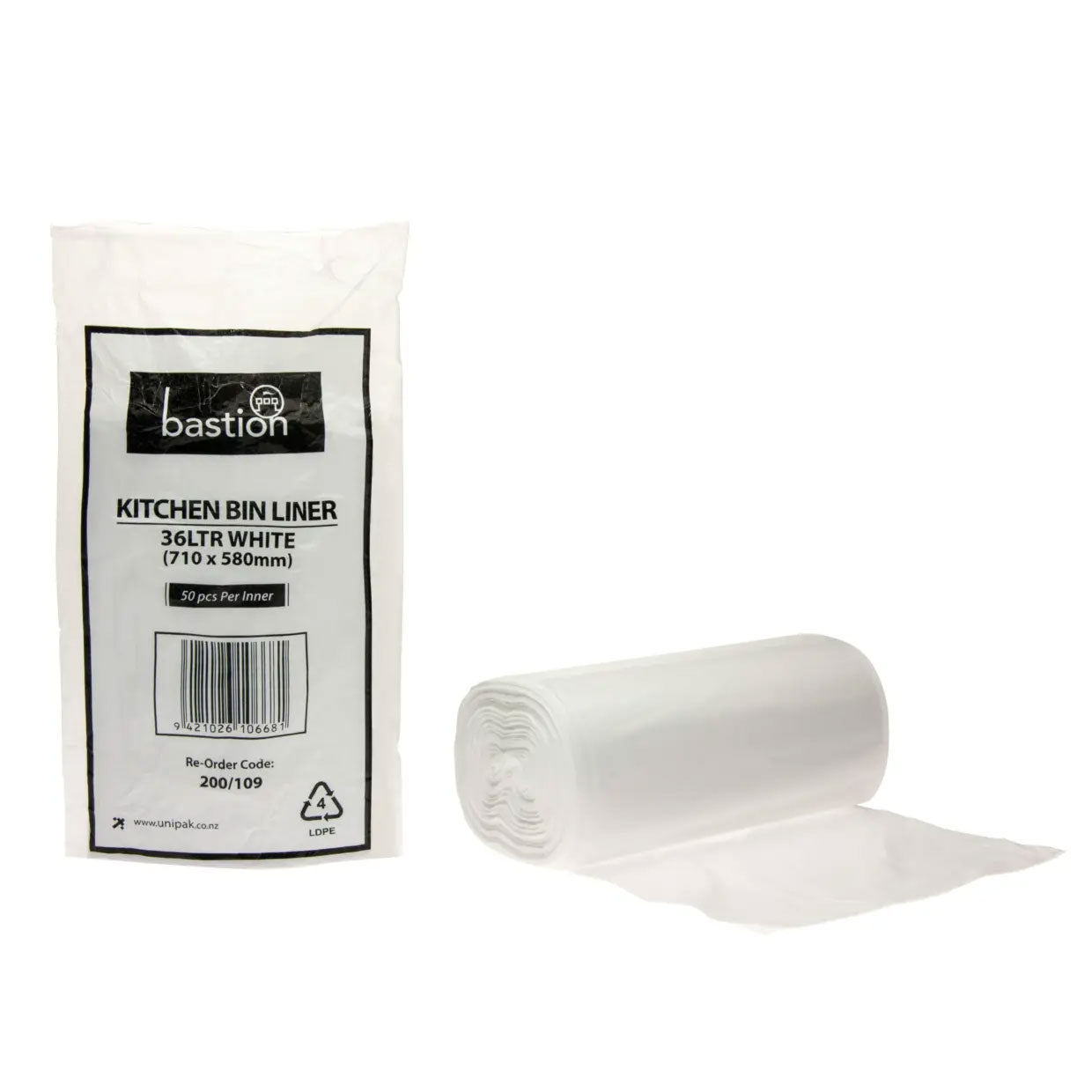 Bastion Kitchen Bin Liners White 36 Litre | 50/Pack