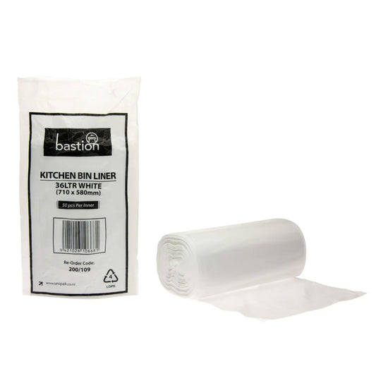 Bastion Kitchen Bin Liners White 36 Litre | 50/Pack