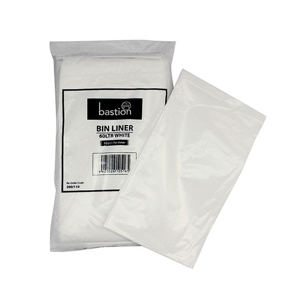 Bastion Rubbish Bin Liners 60 Litres White 50/Pack
