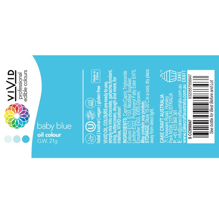 nutritional information for vivid baby blue oil food colour
