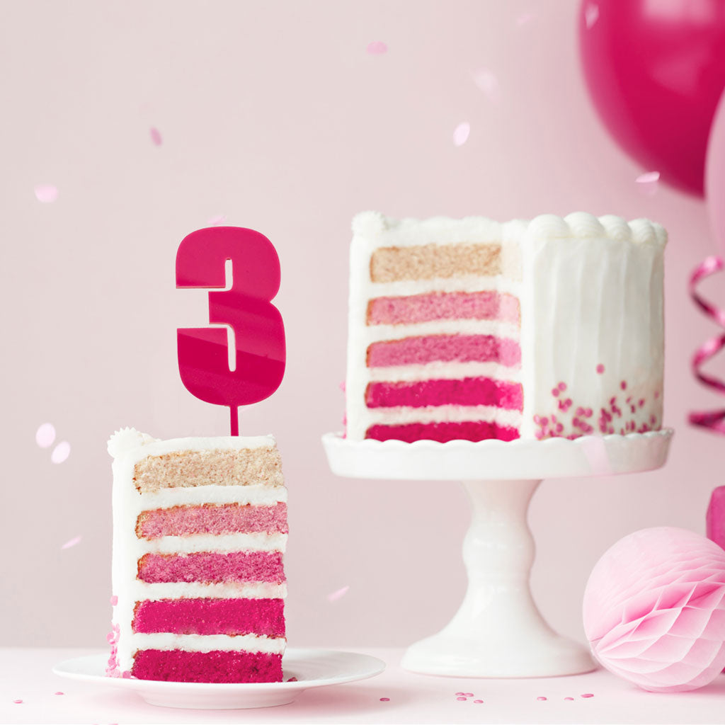 Cake & Candle Acrylic Mega Number Topper #3 Pink
