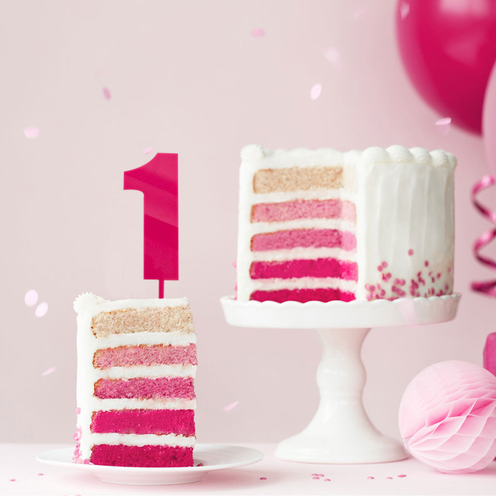 Cake & Candle Acrylic Mega Number Topper #1 Pink