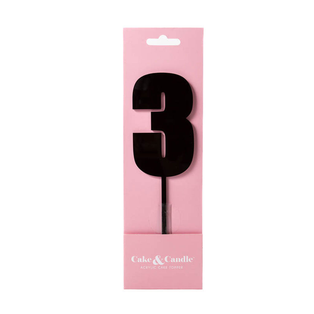 Cake & Candle Acrylic Mega Number Topper #3 Black