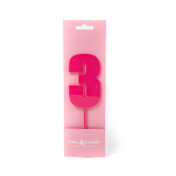 Cake & Candle Acrylic Mega Number Topper #3 Pink