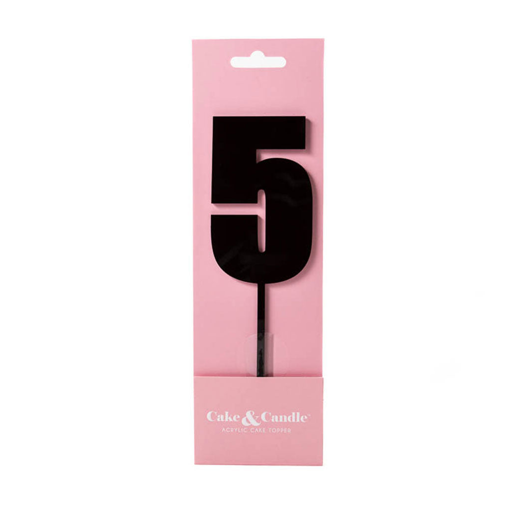 Cake & Candle Acrylic Mega Number Topper #5 Black