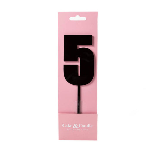 Cake & Candle Acrylic Mega Number Topper #5 Black