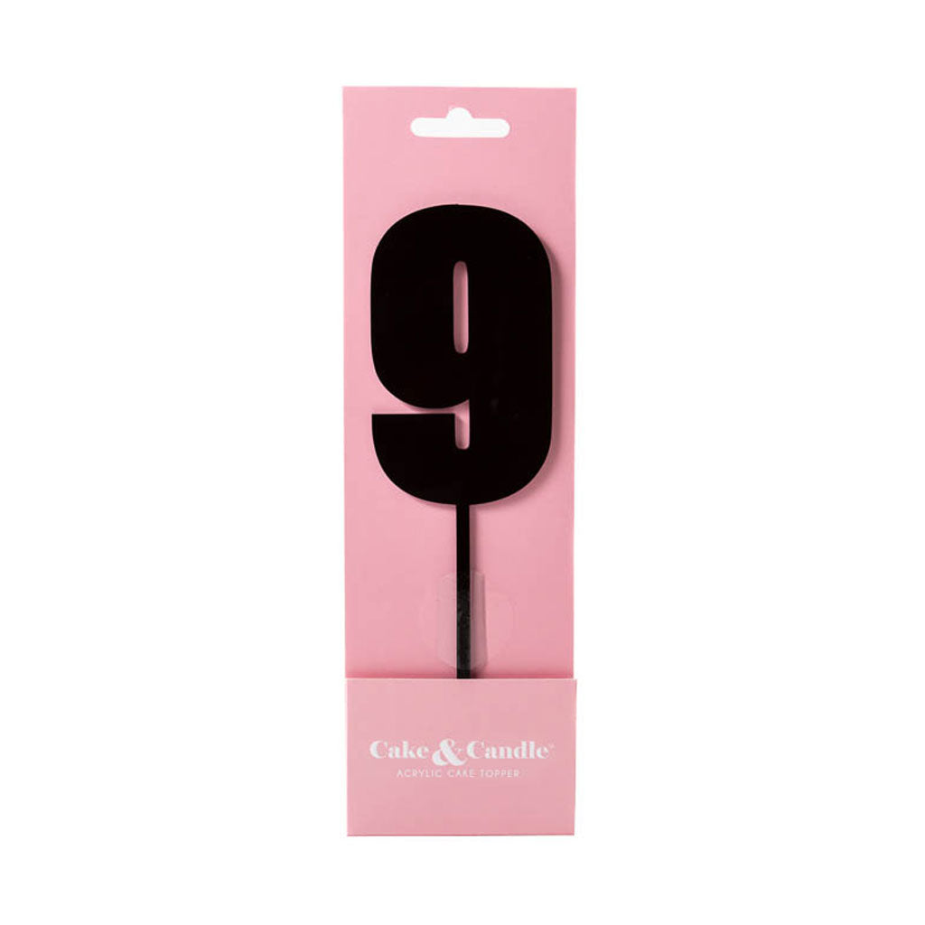 Cake & Candle Acrylic Mega Number Topper #9 Black