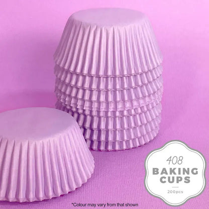 lilac purple baking cups stacked upside down 