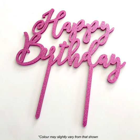Cake Craft Happy Birthday Pink Glitter Acrylic Cake Topper